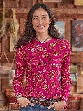 Sundance Loretta Waffle Weave Floral Thermal Long Sleeve Tee Size Small NWT
